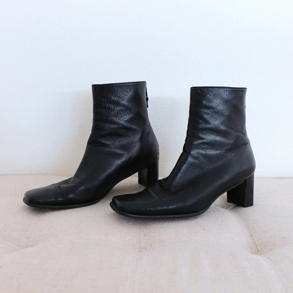 Vintage black leather square toe boots